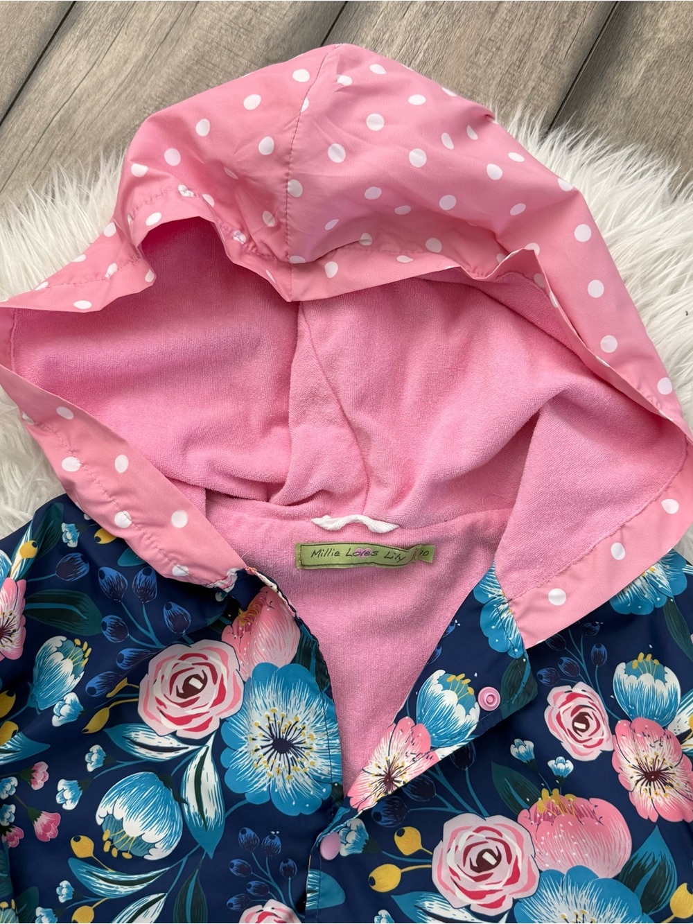 Millie Loves Lily Floral Rain Jacket with Pink Hood Size 10 - Picture 3 of 5